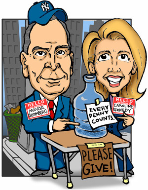 Mayor Bloomberg and Caroline Kennedy ask for charity.