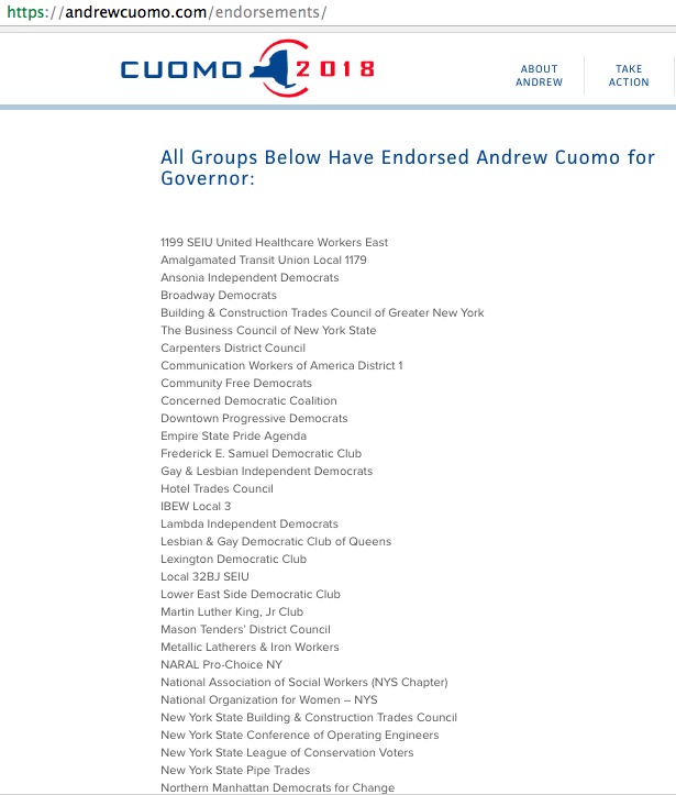 cuomo 2018 website endorsements 1 of 2