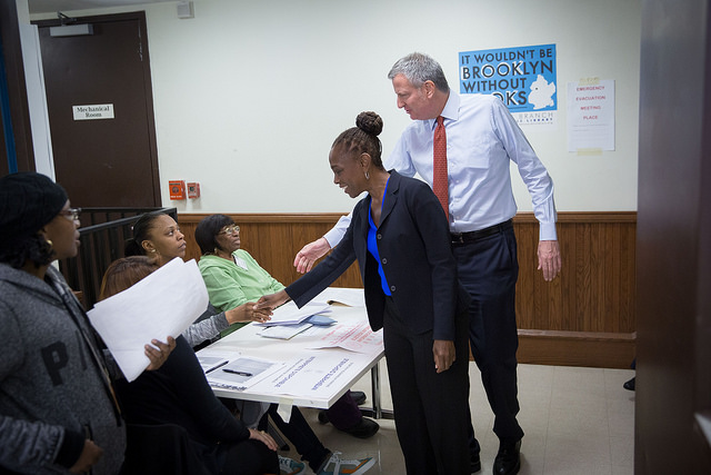 de blasio mccray arrive to vote