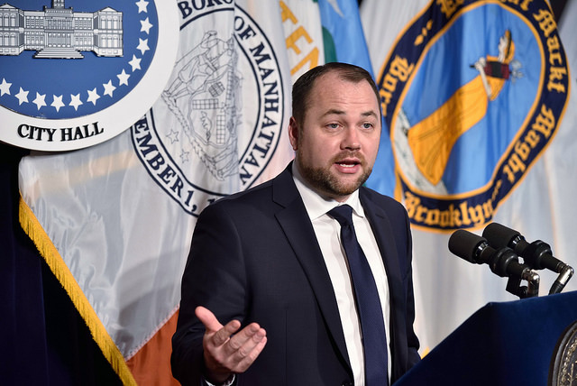 Speaker Corey Johnson podium