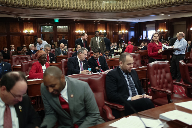 City Council chambers with members