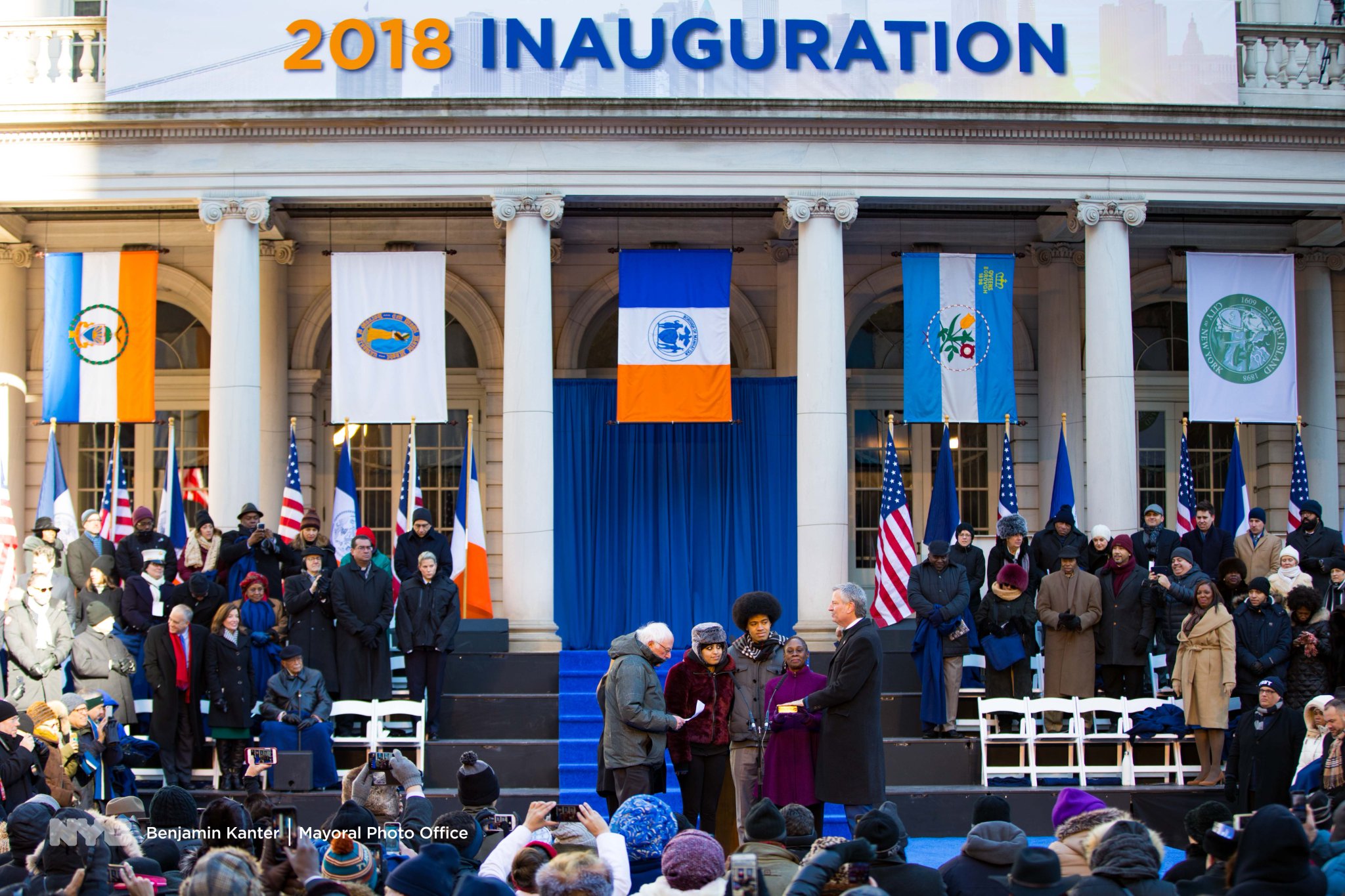 de Blasio Bernie Sanders inauguration progressives