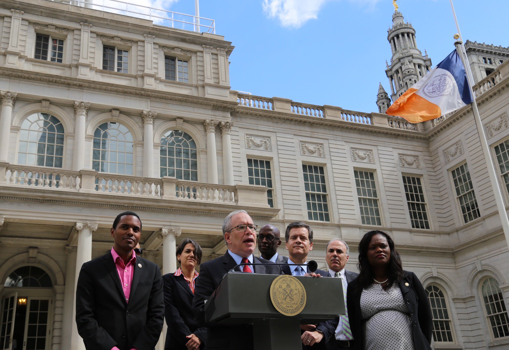 stringer at city hall rally