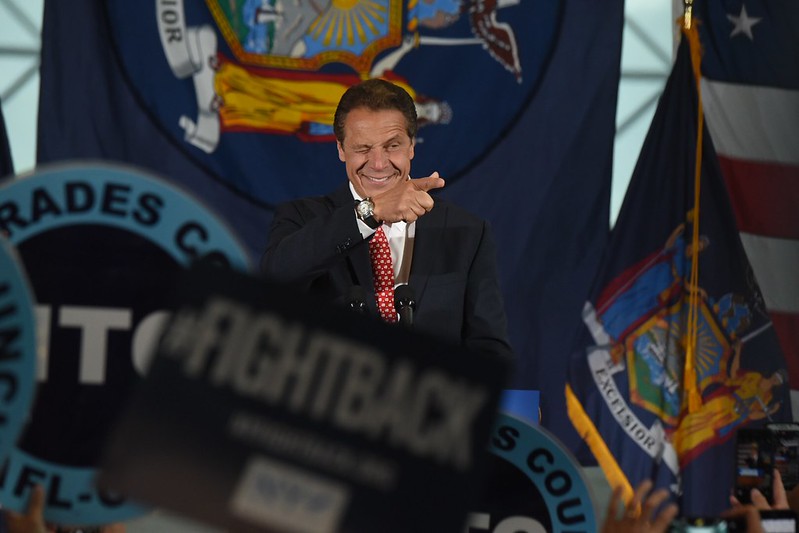 Cuomo political rally winking