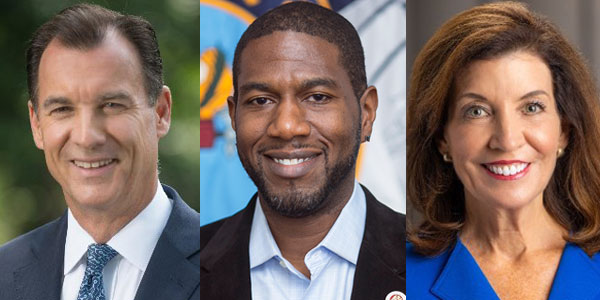 Tom Suozzi, Jumaane Williams, and Kathy Hochul