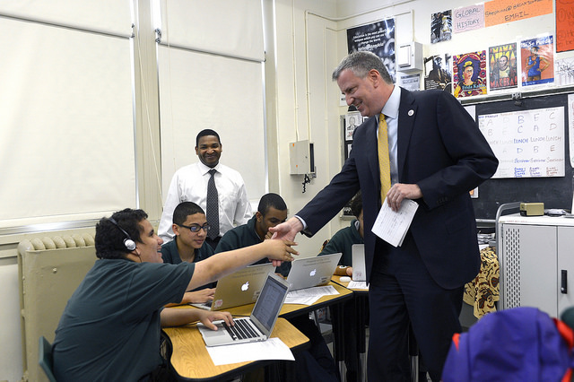 de blasio school visit comp sci