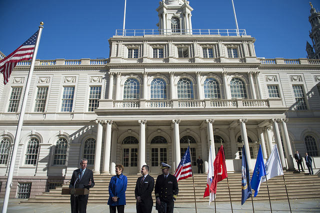 city hall veterans flags