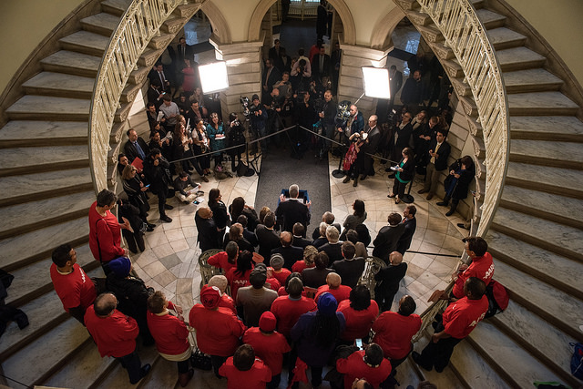 city hall rotunda during announcement