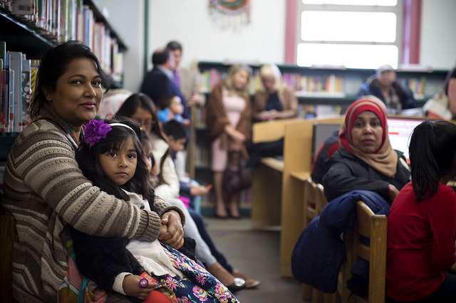 families queens library mayor's visit