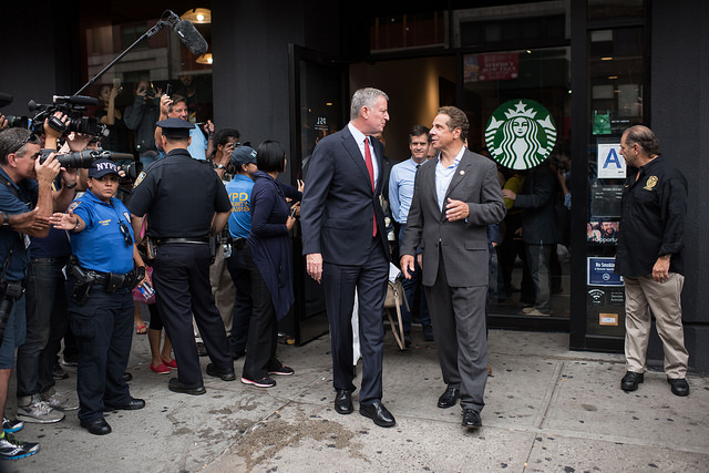 de blasio cuomo chelsea starbucks 2017