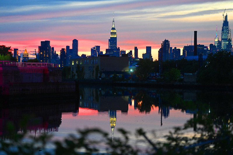 new york city summer night pink clouds