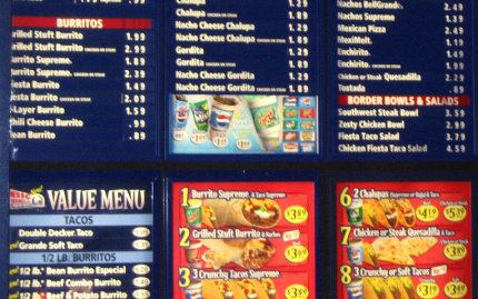 Taco Bell menu photo courtesy of jarbo