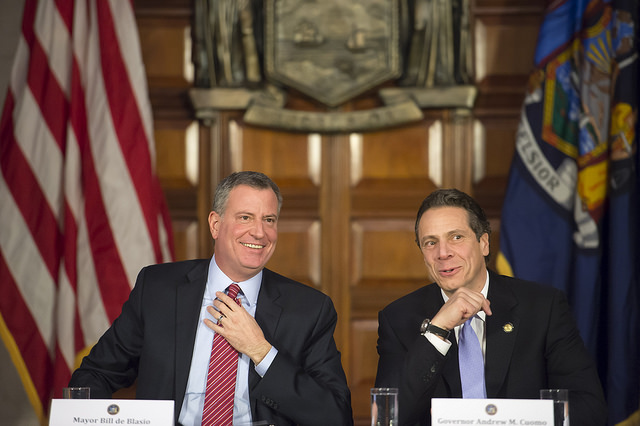 de blasio cuomo smiling new york