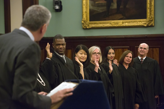 judicial swearing in de blasio judges