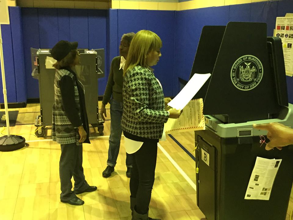 Pam Harris voting via Facebook